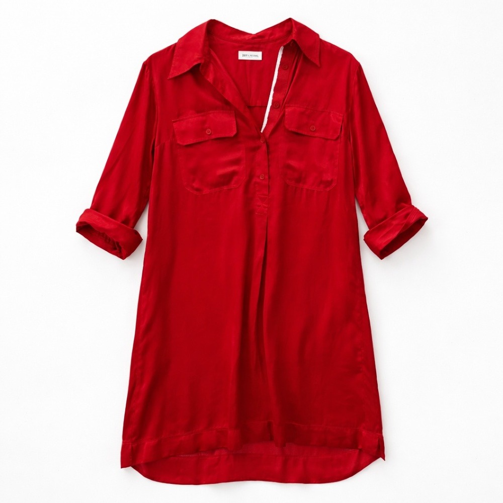 Zadig & Voltaire Red‎ Silk Button Front Shirt Dress Long Sleeve Mini Dress